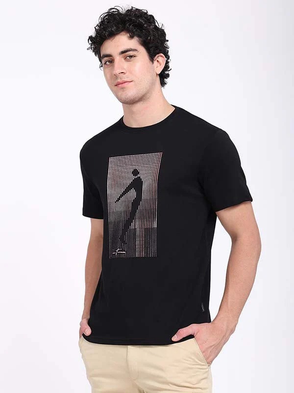 Indian Terrain Men's Half Sleeve Regular Fit Black Round Neck T-Shirt